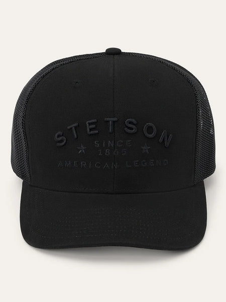 Stetson SCSLMC-002807 American Legend Trucker Cap Black front view. If you need any assistance with this item or the purchase of this item please call us at five six one seven four eight eight eight zero one Monday through Saturday 10:00a.m EST to 8:00 p.m EST