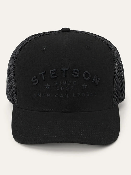 Stetson SCSLMC-002807 American Legend Trucker Cap Black front view. If you need any assistance with this item or the purchase of this item please call us at five six one seven four eight eight eight zero one Monday through Saturday 10:00a.m EST to 8:00 p.m EST