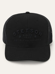 Stetson SCSLMC-002807 American Legend Trucker Cap Black front view. If you need any assistance with this item or the purchase of this item please call us at five six one seven four eight eight eight zero one Monday through Saturday 10:00a.m EST to 8:00 p.m EST