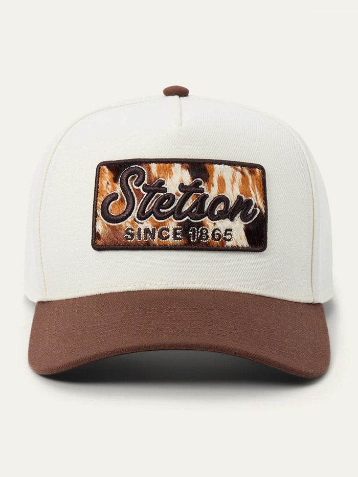 Stetson SCSCAF-0004 Cowhide Patch Trucker Hat Ivory front view. If you need any assistance with this item or the purchase of this item please call us at five six one seven four eight eight eight zero one Monday through Saturday 10:00a.m EST to 8:00 p.m EST
