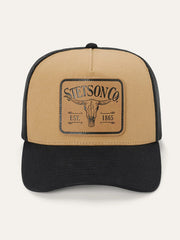 Stetson SCLLSC-0029 Longhorn Patch Trucker Cap Tan Black front view. If you need any assistance with this item or the purchase of this item please call us at five six one seven four eight eight eight zero one Monday through Saturday 10:00a.m EST to 8:00 p.m EST