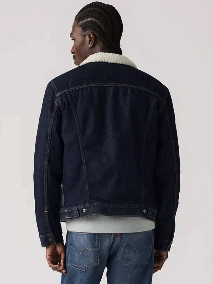 Levis 163650285 Mens Type III Sherpa Trucker Jacket Inse It Out Sherpa Blue front view. If you need any assistance with this item or the purchase of this item please call us at five six one seven four eight eight eight zero one Monday through Saturday 10:00a.m EST to 8:00 p.m EST