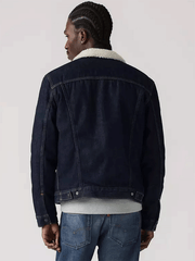 Levis 163650285 Mens Type III Sherpa Trucker Jacket Inse It Out Sherpa Blue back view. If you need any assistance with this item or the purchase of this item please call us at five six one seven four eight eight eight zero one Monday through Saturday 10:00a.m EST to 8:00 p.m EST