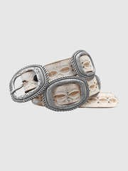 Wrangler 7909390 Womens Distressed Leather Belt Ivory front view. If you need any assistance with this item or the purchase of this item please call us at five six one seven four eight eight eight zero one Monday through Saturday 10:00a.m EST to 8:00 p.m EST
