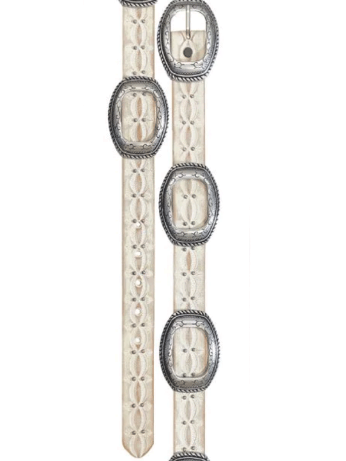 Wrangler 7909390 Womens Distressed Leather Belt Ivory front view. If you need any assistance with this item or the purchase of this item please call us at five six one seven four eight eight eight zero one Monday through Saturday 10:00a.m EST to 8:00 p.m EST