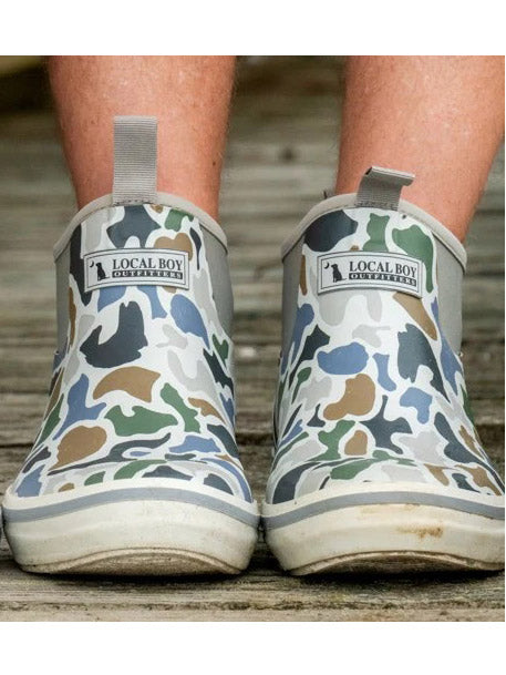 Local Boy Outfitters L2300000-LCF Mens Ankle Rubber Boots Localflage front view. If you need any assistance with this item or the purchase of this item please call us at five six one seven four eight eight eight zero one Monday through Saturday 10:00a.m EST to 8:00 p.m EST