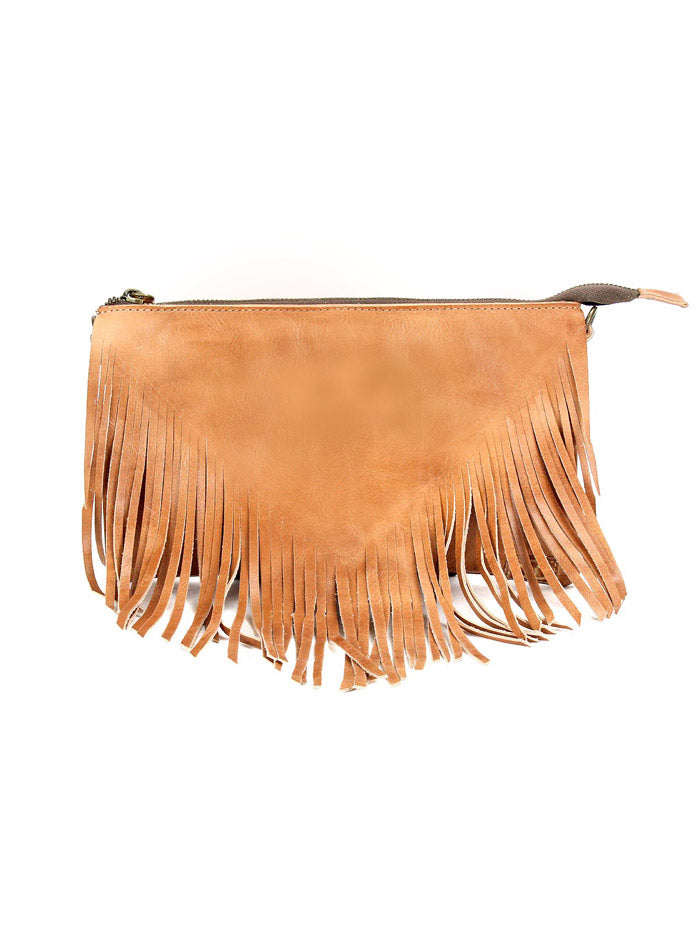 Bed Stu A694264-TADD-X Womens Silverrock Crossbody Handbag Tan front view on model. If you need any assistance with this item or the purchase of this item please call us at five six one seven four eight eight eight zero one Monday through Saturday 10:00a.m EST to 8:00 p.m EST