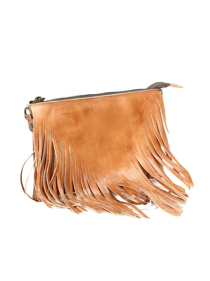 Bed Stu A694264-TADD-X Womens Silverrock Crossbody Handbag Tan front view on model. If you need any assistance with this item or the purchase of this item please call us at five six one seven four eight eight eight zero one Monday through Saturday 10:00a.m EST to 8:00 p.m EST