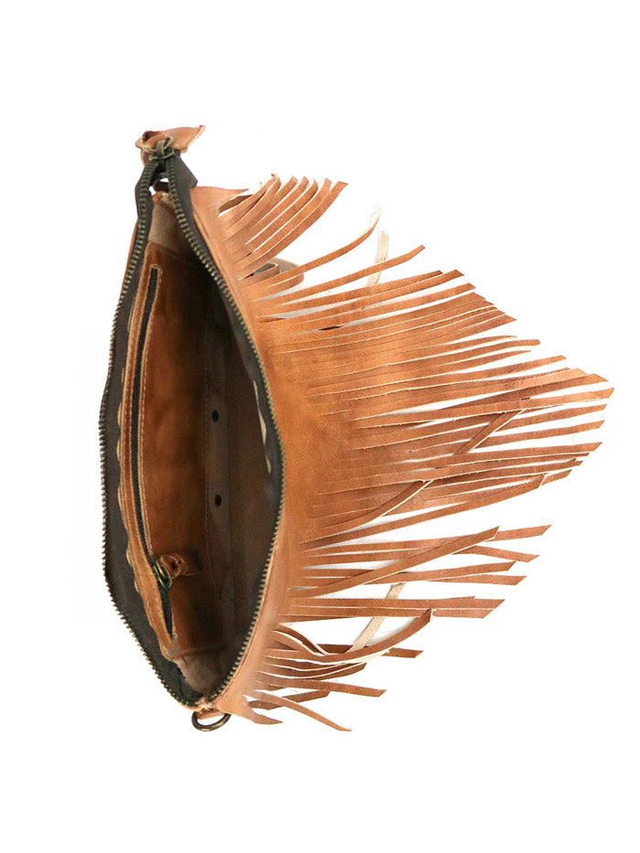 Bed Stu A694264-TADD-X Womens Silverrock Crossbody Handbag Tan front view on model. If you need any assistance with this item or the purchase of this item please call us at five six one seven four eight eight eight zero one Monday through Saturday 10:00a.m EST to 8:00 p.m EST