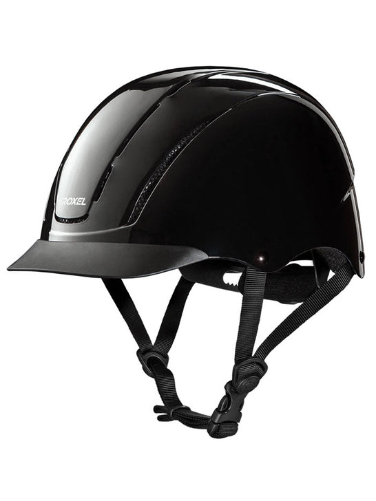 Troxel 04-546 Spirit™ Low Profile Equestrian Helmet Black side / front view. If you need any assistance with this item or the purchase of this item please call us at five six one seven four eight eight eight zero one Monday through Saturday 10:00a.m EST to 8:00 p.m EST