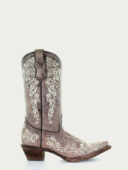Corral A2773 Teens Floral Embroidery Snip Toe Boot Bone side view. If you need any assistance with this item or the purchase of this item please call us at five six one seven four eight eight eight zero one Monday through Saturday 10:00a.m EST to 8:00 p.m EST