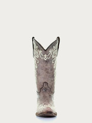 Corral A2773 Teens Floral Embroidery Snip Toe Boot Bone front view. If you need any assistance with this item or the purchase of this item please call us at five six one seven four eight eight eight zero one Monday through Saturday 10:00a.m EST to 8:00 p.m EST