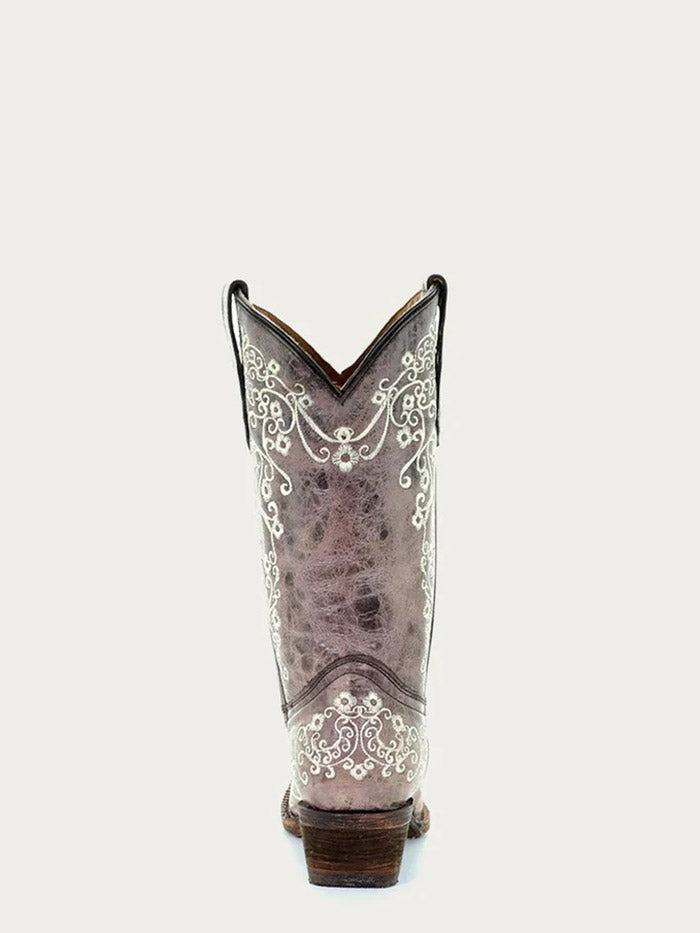 Corral A2773 Teens Floral Embroidery Snip Toe Boot Bone side / front view. 