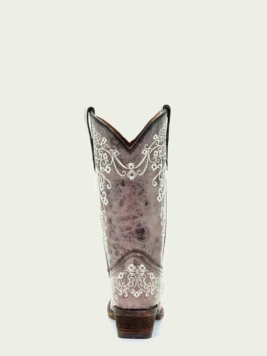 Corral A2773 Teens Floral Embroidery Snip Toe Boot Bone back view. If you need any assistance with this item or the purchase of this item please call us at five six one seven four eight eight eight zero one Monday through Saturday 10:00a.m EST to 8:00 p.m EST