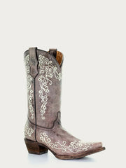 Corral A2773 Teens Floral Embroidery Snip Toe Boot Bone side / front view. 