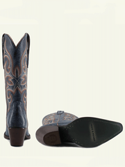 Buck & Brana TESSA Ladies Western Boots Petrol Blue back and sole view. If you need any assistance with this item or the purchase of this item please call us at five six one seven four eight eight eight zero one Monday through Saturday 10:00a.m EST to 8:00 p.m EST