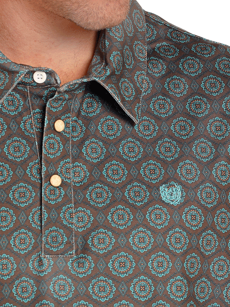 Panhandle TM51T04905 Mens Performance Snap Polo Turquoise close up. If you need any assistance with this item or the purchase of this item please call us at five six one seven four eight eight eight zero one Monday through Saturday 10:00a.m EST to 8:00 p.m EST