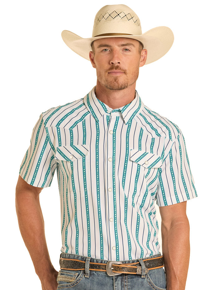 Panhandle TMN3S08999 Mens Short Sleeve Snap Shirt Turquoise front view. If you need any assistance with this item or the purchase of this item please call us at five six one seven four eight eight eight zero one Monday through Saturday 10:00a.m EST to 8:00 p.m EST