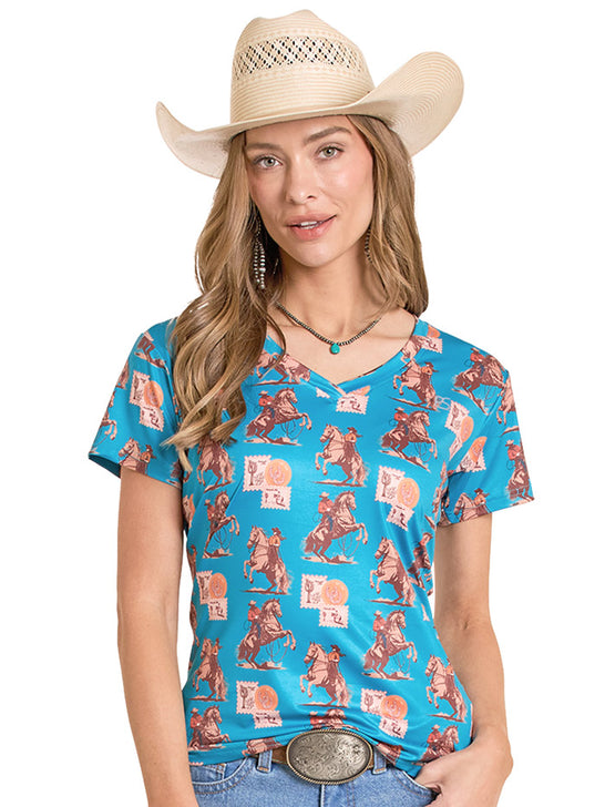 Panhandle TW21T08515 Ladies Postage Short Sleeve Performance Shirt Teal front view. If you need any assistance with this item or the purchase of this item please call us at five six one seven four eight eight eight zero one Monday through Saturday 10:00a.m EST to 8:00 p.m EST