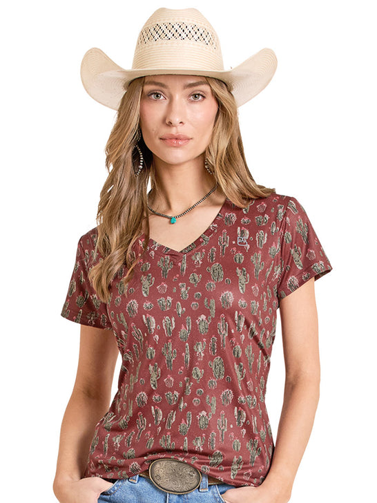Panhandle TW21T08516 Ladies Cactus Short Sleeve Performance Shirt Scarlet front view. If you need any assistance with this item or the purchase of this item please call us at five six one seven four eight eight eight zero one Monday through Saturday 10:00a.m EST to 8:00 p.m EST