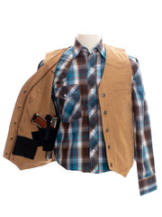 Wyoming Traders CCV-TAN Mens Texas Concealed Carry Canvas Vest Tan alternate front and inside view. If you need any assistance with this item or the purchase of this item please call us at five six one seven four eight eight eight zero one Monday through Saturday 10:00a.m EST to 8:00 p.m EST