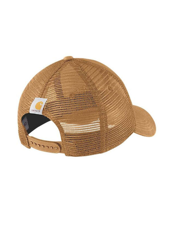Carhartt 101195-875 Canvas Mesh Back Logo Graphic Cap Brown back / side view. If you need any assistance with this item or the purchase of this item please call us at five six one seven four eight eight eight zero one Monday through Saturday 10:00a.m EST to 8:00 p.m EST