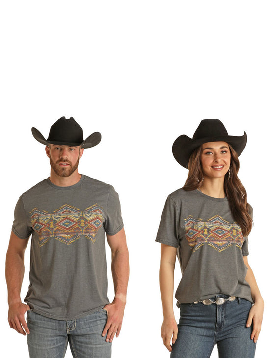 Rock & Roll Denim BU21T03086 Unisex Aztec Print Tee Navy front view. If you need any assistance with this item or the purchase of this item please call us at five six one seven four eight eight eight zero one Monday through Saturday 10:00a.m EST to 8:00 p.m EST
