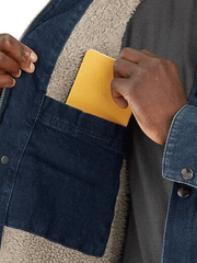 Carhartt 106323-H87 Mens Relaxed Fit Sherpa Lined Jacket Beech inside pocket close up. If you need any assistance with this item or the purchase of this item please call us at five six one seven four eight eight eight zero one Monday through Saturday 10:00a.m EST to 8:00 p.m EST