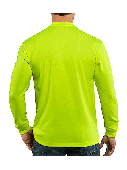 Carhartt 100494-323 Mens Force Color Enhanced Long Sleeve T-Shirt Brite Lime front view on model. If you need any assistance with this item or the purchase of this item please call us at five six one seven four eight eight eight zero one Monday through Saturday 10:00a.m EST to 8:00 p.m EST