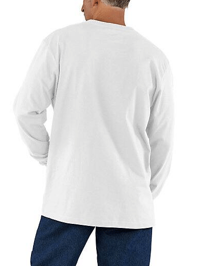 Carhartt K126-WHT Mens Loose Fit Heavyweight Long Sleeve Pocket Shirt White front on model