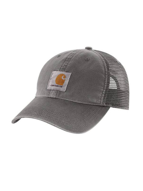 Carhartt 100286-039 Canvas Mesh Back Cap Gravel side / front view. If you need any assistance with this item or the purchase of this item please call us at five six one seven four eight eight eight zero one Monday through Saturday 10:00a.m EST to 8:00 p.m EST