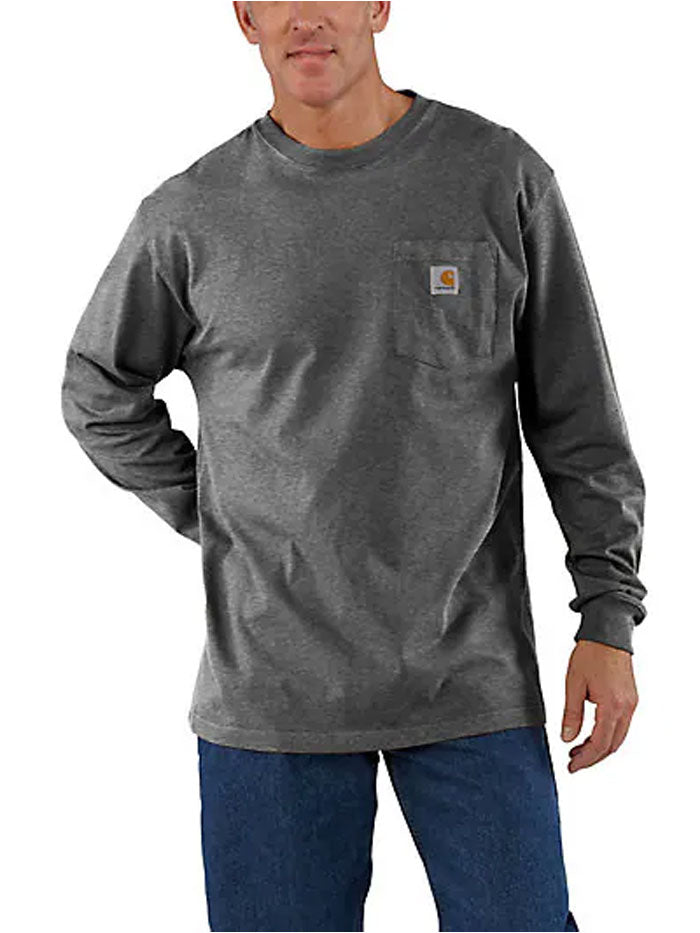 arhartt K126-CRH Mens Loose Fit Heavyweight Long Sleeve Pocket Shirt Carbon Heather front view. If you need any assistance with this item or the purchase of this item please call us at five six one seven four eight eight eight zero one Monday through Saturday 10:00a.m EST to 8:00 p.m EST
