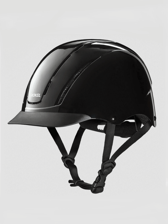Troxel 04-546 Spirit™ Low Profile Equestrian Helmet Black side / front view. If you need any assistance with this item or the purchase of this item please call us at five six one seven four eight eight eight zero one Monday through Saturday 10:00a.m EST to 8:00 p.m EST