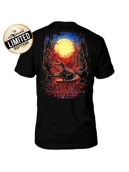 FloGrown FGM1-1018 Mens Limited Edition Swamp Things Tee Black back view. If you need any assistance with this item or the purchase of this item please call us at five six one seven four eight eight eight zero one Monday through Saturday 10:00a.m EST to 8:00 p.m EST
