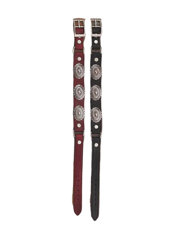 Fashionwest BBR-20BK BBR-20BR Leather Boot Strap With Conchos Black Or Brown front view. If you need any assistance with this item or the purchase of this item please call us at five six one seven four eight eight eight zero one Monday through Saturday 10:00a.m EST to 8:00 p.m EST