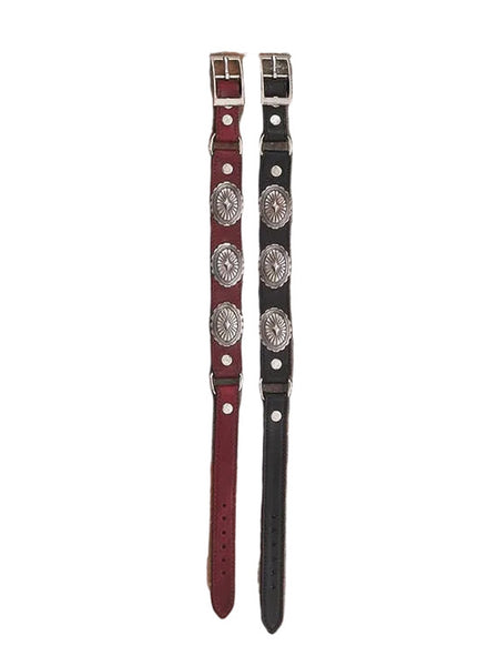Fashionwest BBR-20BK BBR-20BR Leather Boot Strap With Conchos Black Or Brown front view. If you need any assistance with this item or the purchase of this item please call us at five six one seven four eight eight eight zero one Monday through Saturday 10:00a.m EST to 8:00 p.m EST