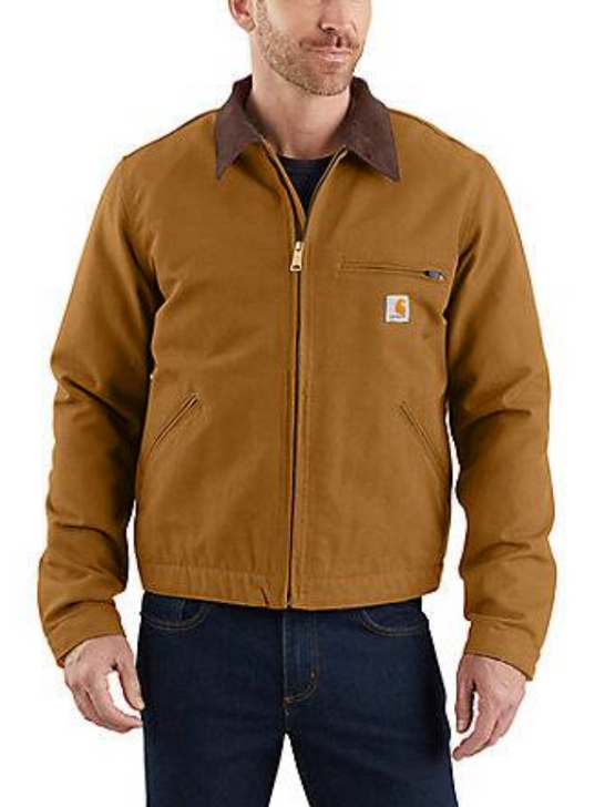 Carhartt 103828-BRN Mens Iconic J01 Duck Detroit Jacket Brown front view. If you need any assistance with this item or the purchase of this item please call us at five six one seven four eight eight eight zero one Monday through Saturday 10:00a.m EST to 8:00 p.m EST