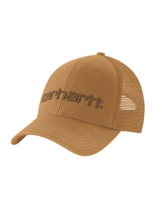 Carhartt 101195-875 Canvas Mesh Back Logo Graphic Cap Brown side / front view. If you need any assistance with this item or the purchase of this item please call us at five six one seven four eight eight eight zero one Monday through Saturday 10:00a.m EST to 8:00 p.m EST 