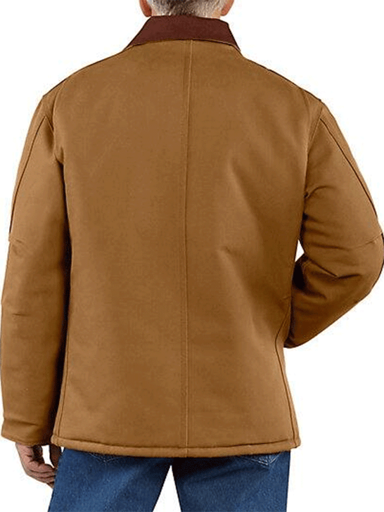 Carhartt 106674-BRN Mens Loose Fit Firm Duck Insulated Traditional Coat Brown back view. If you need any assistance with this item or the purchase of this item please call us at five six one seven four eight eight eight zero one Monday through Saturday 10:00a.m EST to 8:00 p.m EST