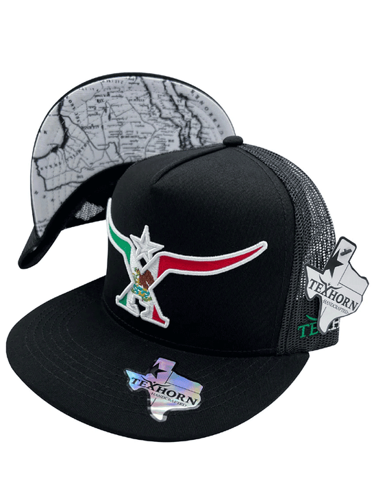 Texhorn VILLA UNION Trucker Cap Black front / side view. If you need any assistance with this item or the purchase of this item please call us at five six one seven four eight eight eight zero one Monday through Saturday 10:00a.m EST to 8:00 p.m EST