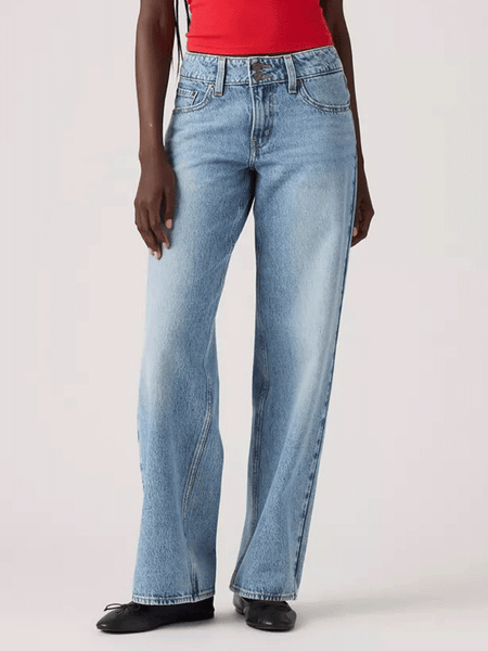 Levi's A74980019 Womens Superlow Loose Jeans Twisted Vibe Light Blue front view. If you need any assistance with this item or the purchase of this item please call us at five six one seven four eight eight eight zero one Monday through Saturday 10:00a.m EST to 8:00 p.m EST