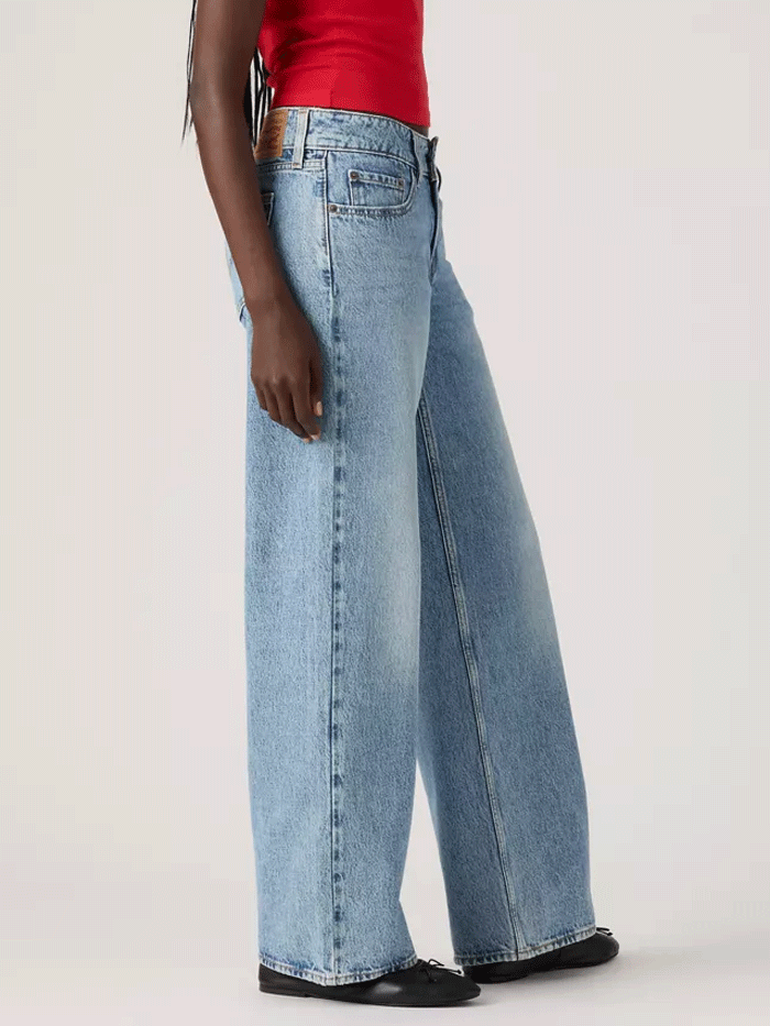 Levi's A74980019 Womens Superlow Loose Jeans Twisted Vibe Light Blue front view. If you need any assistance with this item or the purchase of this item please call us at five six one seven four eight eight eight zero one Monday through Saturday 10:00a.m EST to 8:00 p.m EST