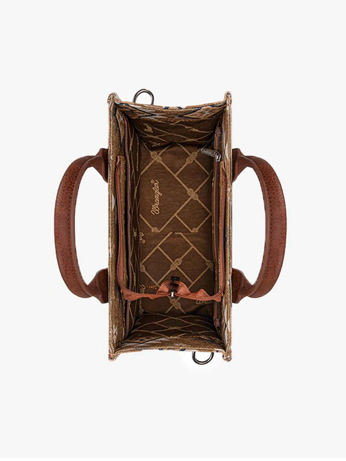 Wrangler WG2209-8120SBR Womens Aztec Pattern Dual Sided Print Tote Bag Brown front view. If you need any assistance with this item or the purchase of this item please call us at five six one seven four eight eight eight zero one Monday through Saturday 10:00a.m EST to 8:00 p.m EST
