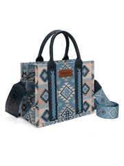 Wrangler WG2209-8120SJN Womens Aztec Pattern Dual Sided Print Tote Bag Blue Jean front and side view. If you need any assistance with this item or the purchase of this item please call us at five six one seven four eight eight eight zero one Monday through Saturday 10:00a.m EST to 8:00 p.m EST