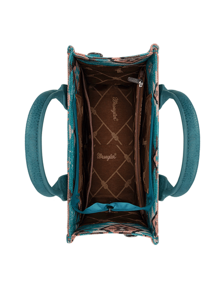 Wrangler WG2209-8120STQ Womens Aztec Pattern Dual Sided Print Tote Bag Turquoise inside view. If you need any assistance with this item or the purchase of this item please call us at five six one seven four eight eight eight zero one Monday through Saturday 10:00a.m EST to 8:00 p.m EST