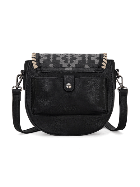 Wrangler WG2212-8136BK Womens Southwestern Print Saddle Bag Black back view. If you need any assistance with this item or the purchase of this item please call us at five six one seven four eight eight eight zero one Monday through Saturday 10:00a.m EST to 8:00 p.m EST