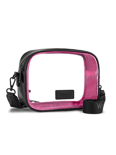 Wrangler WG229-603BK-HPK Womens Clear Crossbody Bag / Stadium Bag Black Hot Pink front view. If you need any assistance with this item or the purchase of this item please call us at five six one seven four eight eight eight zero one Monday through Saturday 10:00a.m EST to 8:00 p.m EST