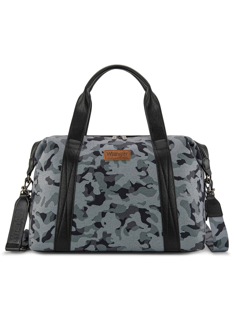 Wrangler WG286-5110BK Womens Camo Print Collection Duffle Bag Black front view. If you need any assistance with this item or the purchase of this item please call us at five six one seven four eight eight eight zero one Monday through Saturday 10:00a.m EST to 8:00 p.m EST