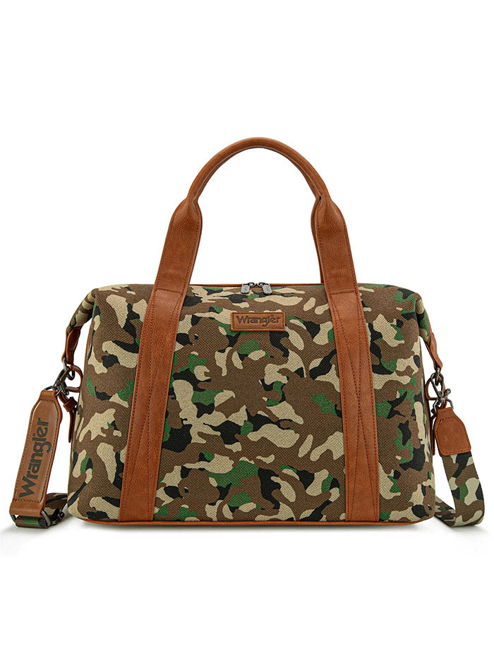 Wrangler WG286-5110GN Womens Camo Print Collection Duffle Bag Green front view. If you need any assistance with this item or the purchase of this item please call us at five six one seven four eight eight eight zero one Monday through Saturday 10:00a.m EST to 8:00 p.m EST