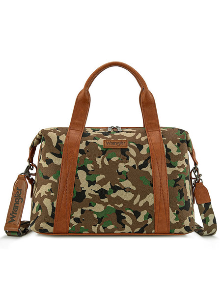Wrangler WG286-5110GN Womens Camo Print Collection Duffle Bag Green front view. If you need any assistance with this item or the purchase of this item please call us at five six one seven four eight eight eight zero one Monday through Saturday 10:00a.m EST to 8:00 p.m EST